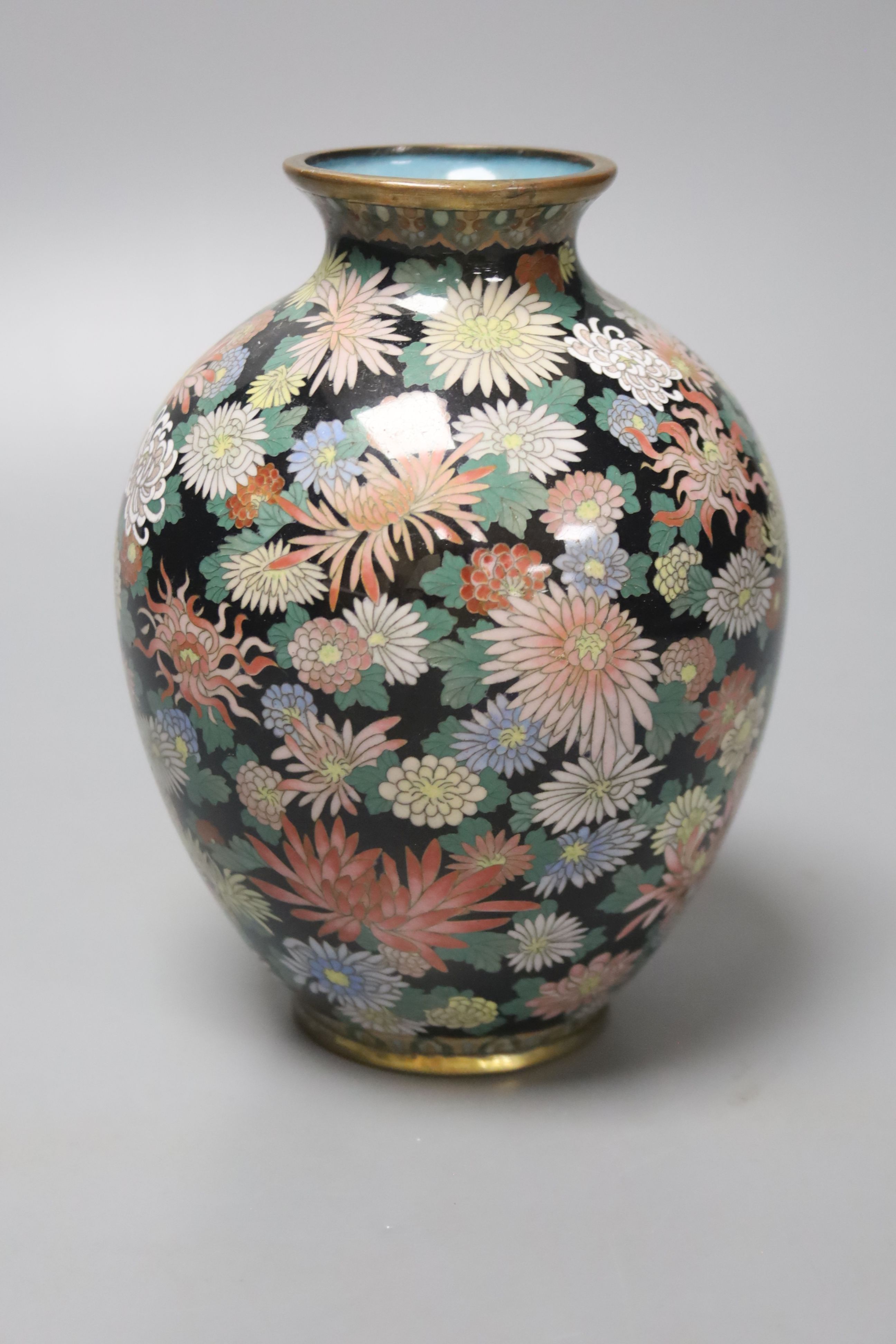 A Japanese silver wire cloisonne vase, decorated with flower heads, possibly Inaba, 16cm high